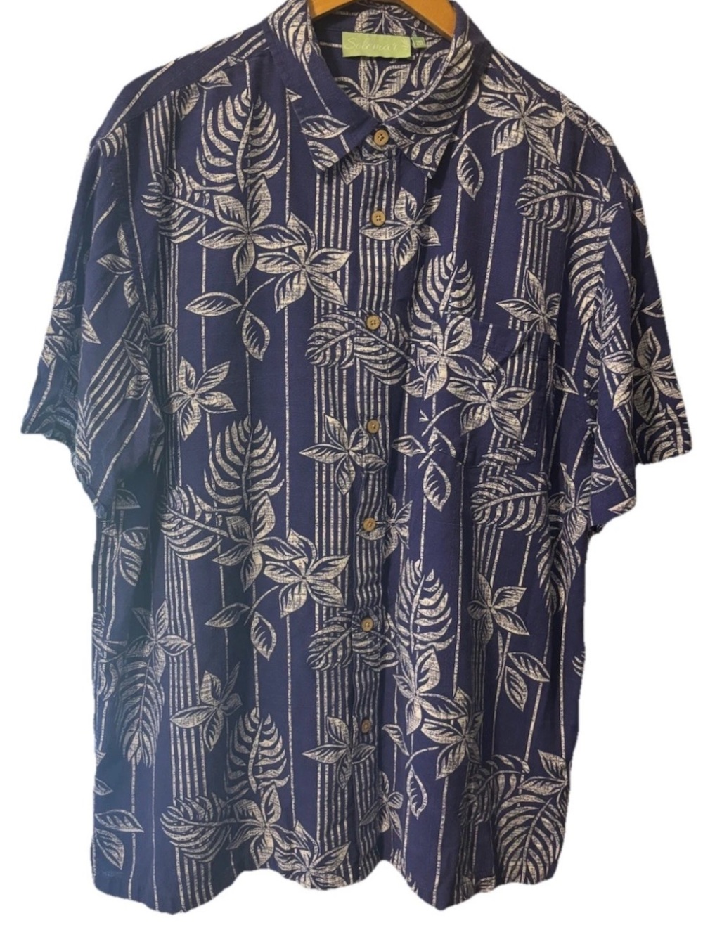 Genuine Bamboo blend Men's Blue Short-Sleeve Floral Button-Down Shirt